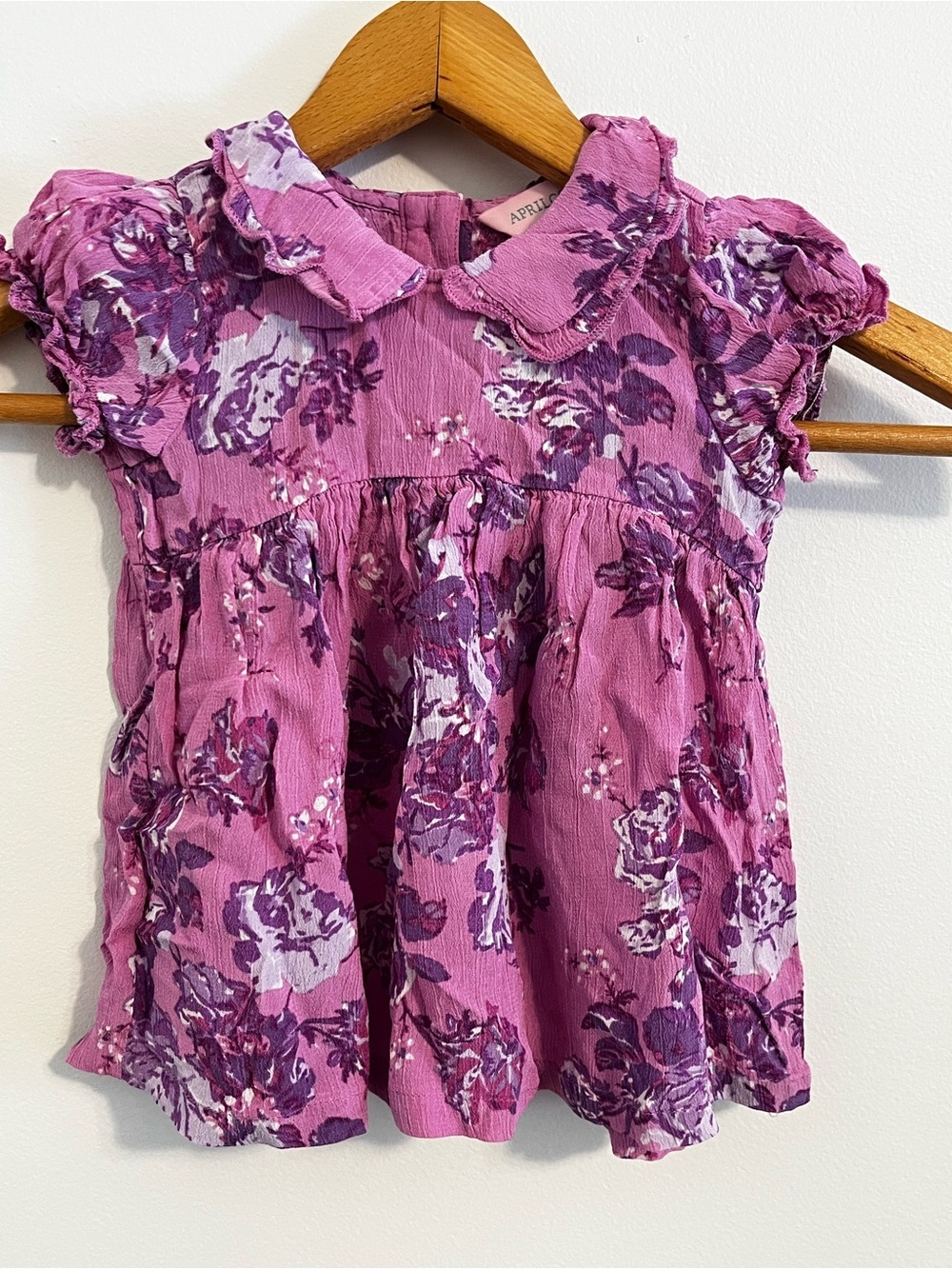 April Cornell Floral Dress Girl 0-6mo Pink Purple Peter Pan Collar Cottagecore